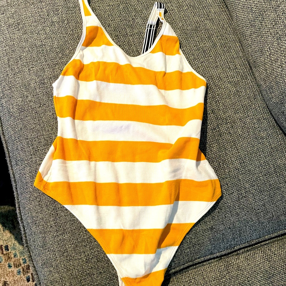 (3 for $15) EUC Striped Mustard Yellow bodysuit